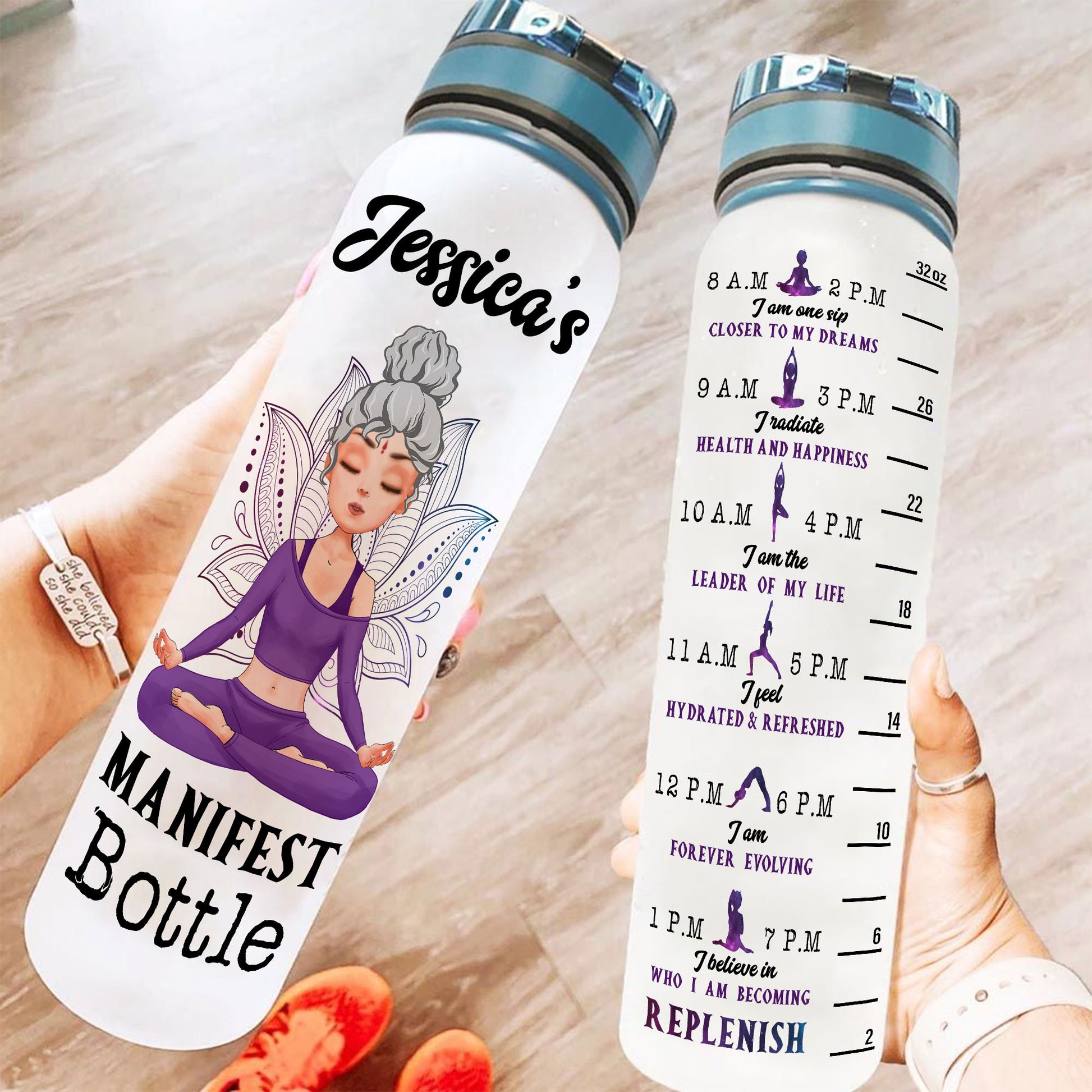 Manifest Bottle - Personalized Water Tracker Bottle - Birthday, Motivation Gift For Yoga Girl, Yoga Lover