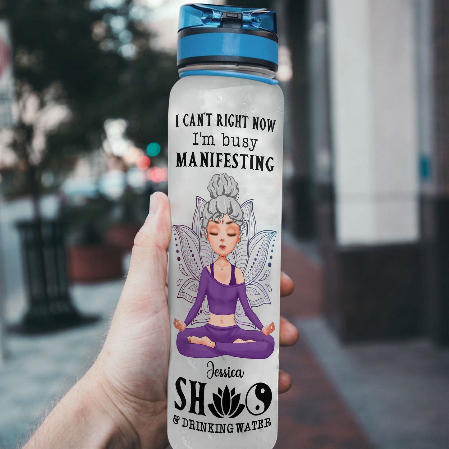 Manifesting Shit And Drinking Water - Personalized Water Tracker Bottle  - Birthday, Motivation Gift For Her, Girl, Woman, Yoga Lovers