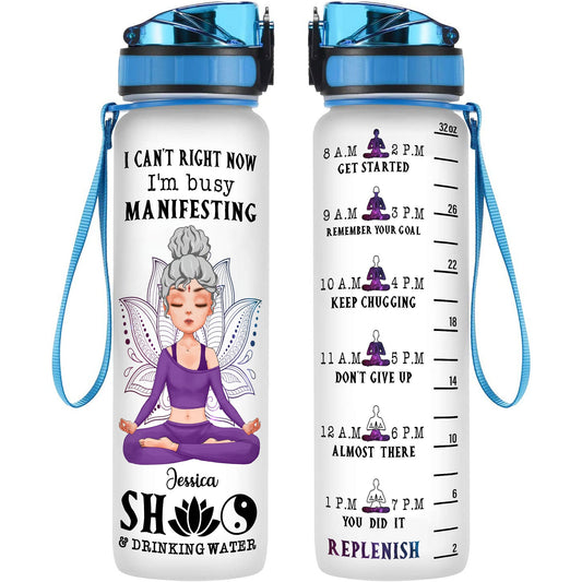 Manifesting Shit And Drinking Water - Personalized Water Tracker Bottle  - Birthday, Motivation Gift For Her, Girl, Woman, Yoga Lovers