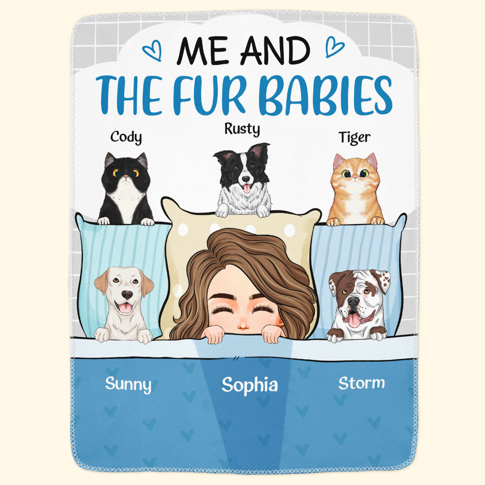 Me And The Fur Babies - Cartoon Version - Personalized Blanket