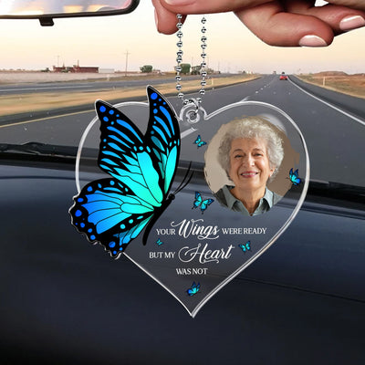 Memorial Car Hanger Your Wings Were Ready - Personalized Photo Rear View Mirror Accessory