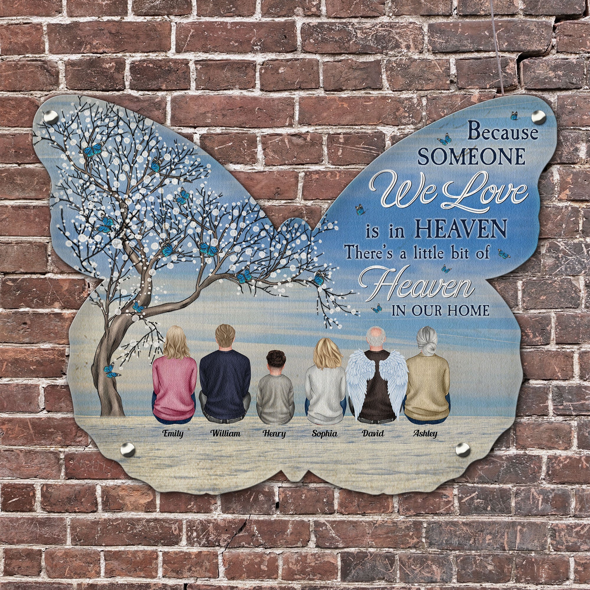 Memorial - Someone We Love Is In Heaven - Personalized Butterfly Shaped Metal Sign