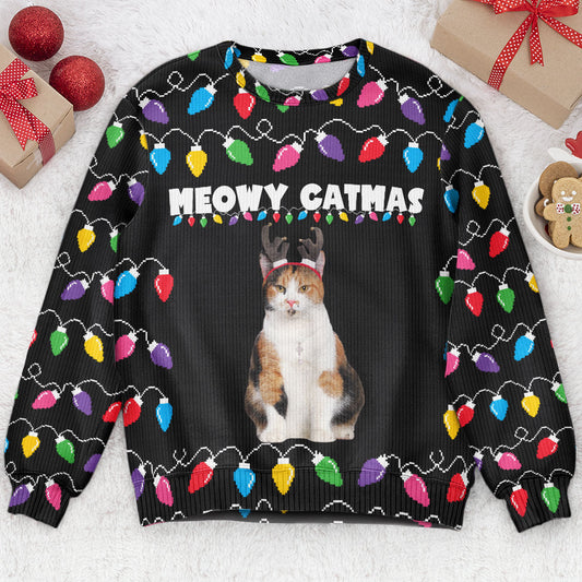 Meowy Catmas Christmas Funny Cats - Personalized Photo Ugly Sweater