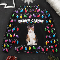 Meowy Catmas Christmas Funny Cats - Personalized Photo Ugly Sweater