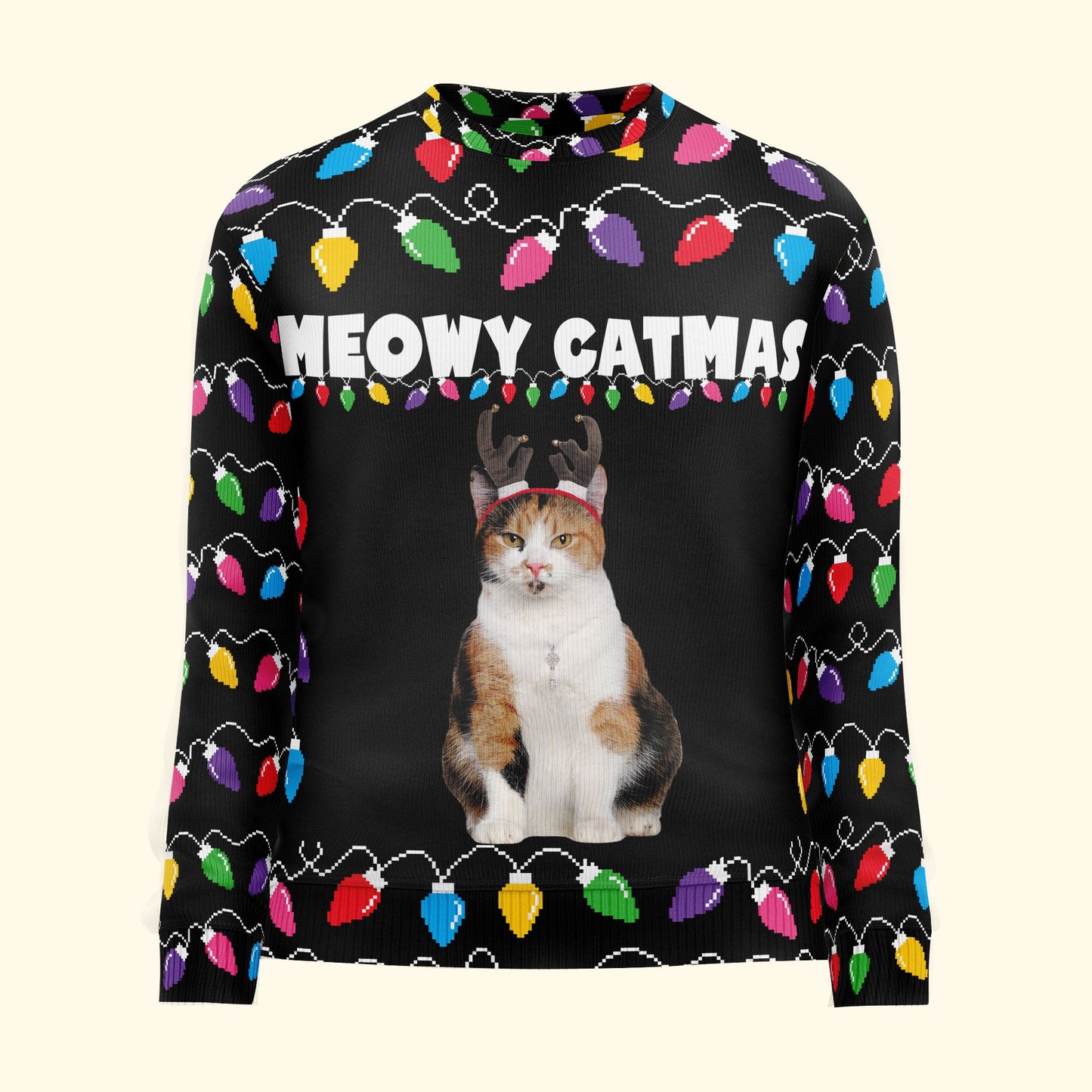 Meowy Catmas Christmas Funny Cats - Personalized Photo Ugly Sweater