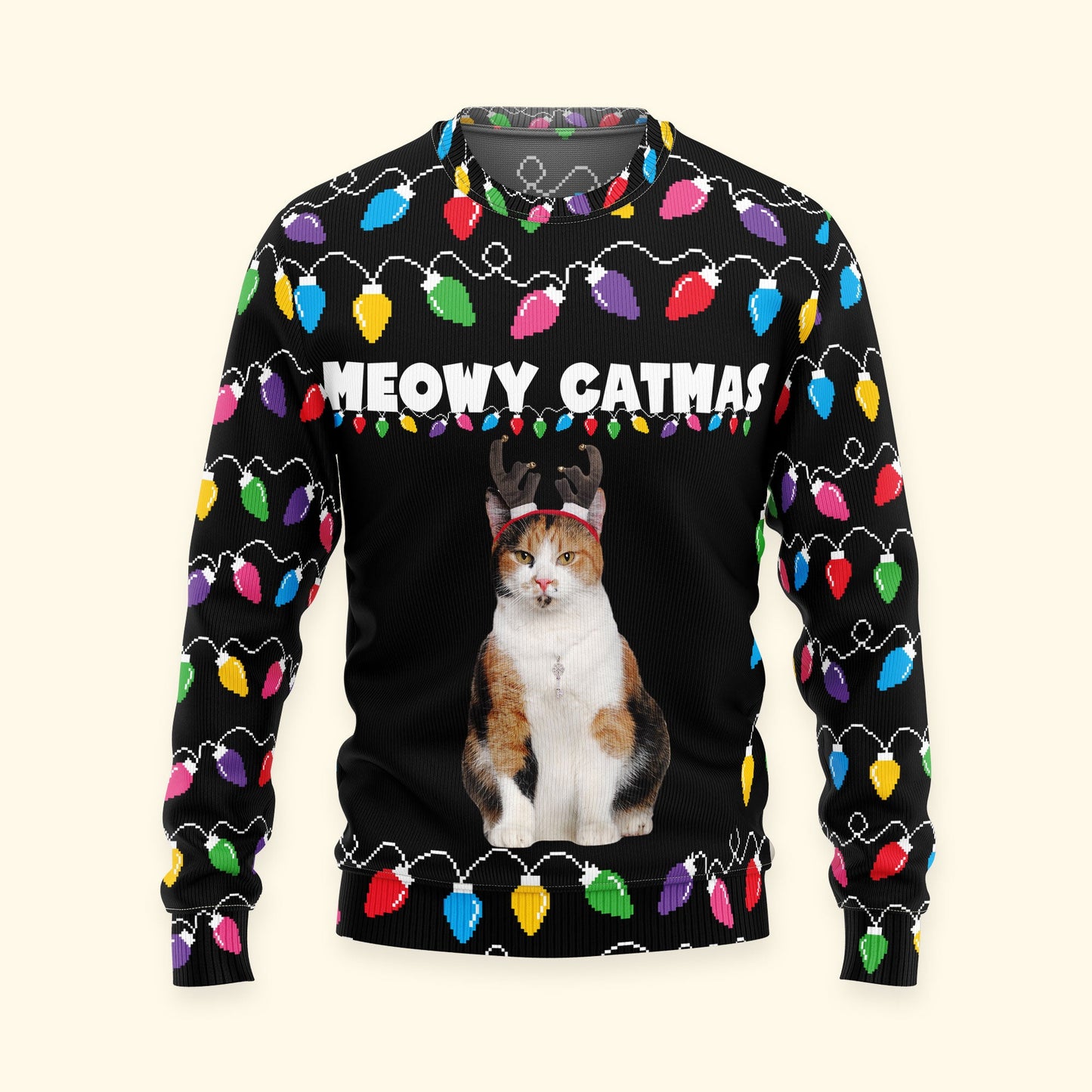 Meowy Catmas Christmas Funny Cats - Personalized Photo Ugly Sweater