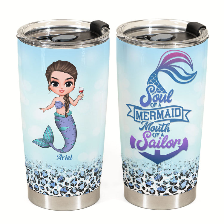 Mermaid Soul Sailor Mouth - Personalized Tumbler Cup - Birthday Gift For Mermaid Lovers, Beach Lovers, Merfriends, Friends