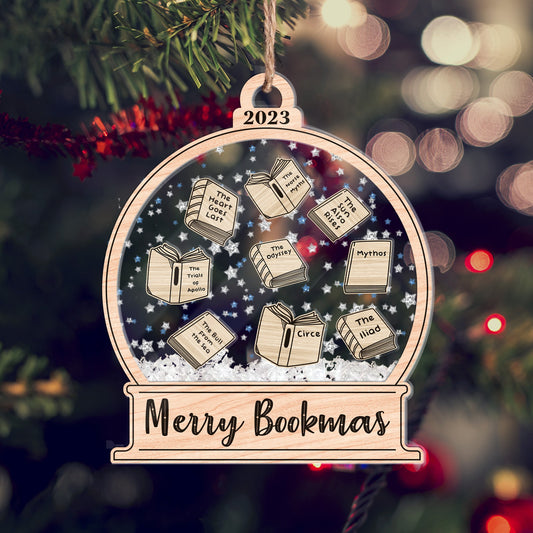 Merry Bookmas Christmas Gifts For Book Lovers - Personalized 3 Layered Christmas Shaker Ornament