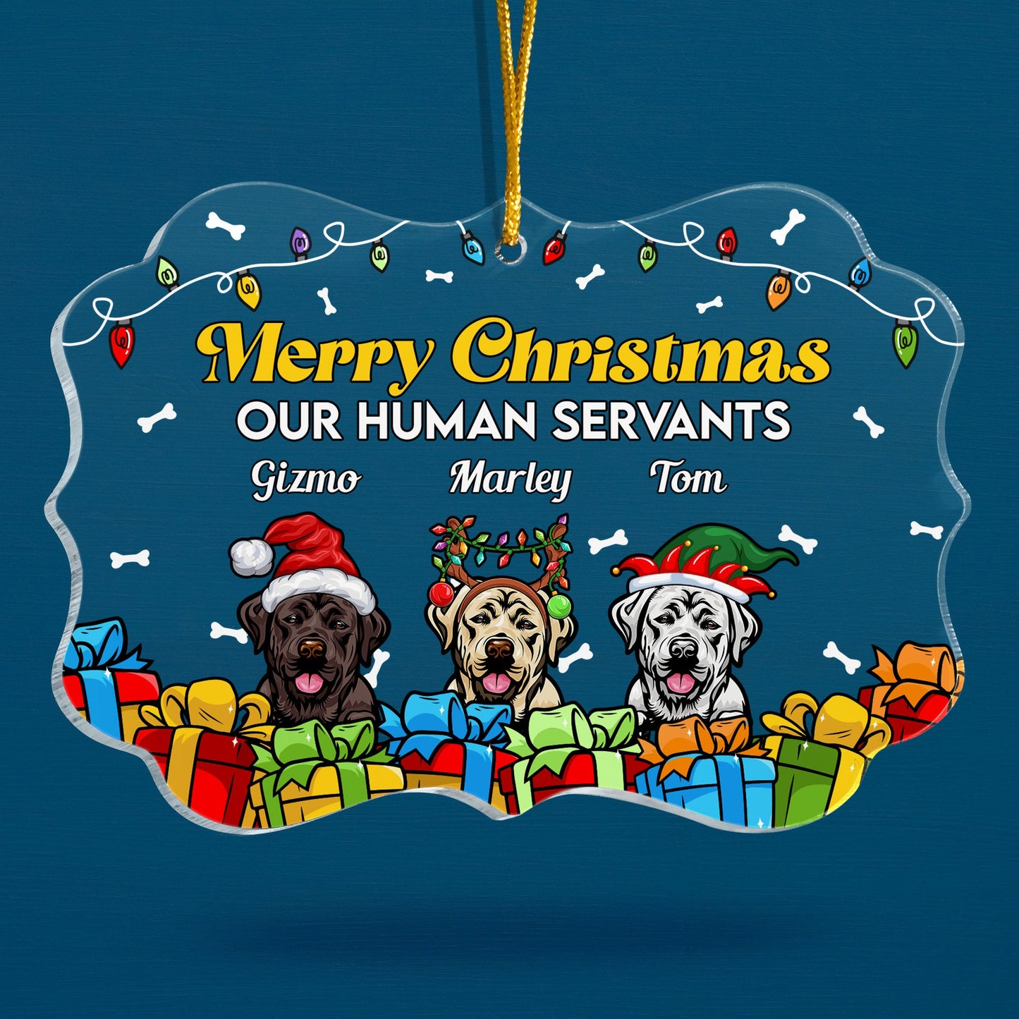 Merry Christmas Our Human Servants - Personalized Acrylic Ornament - Christmas Gift For Family, Dog Parents, Dog Lovers, Dog Owners, Dog Mom, Dog Dad