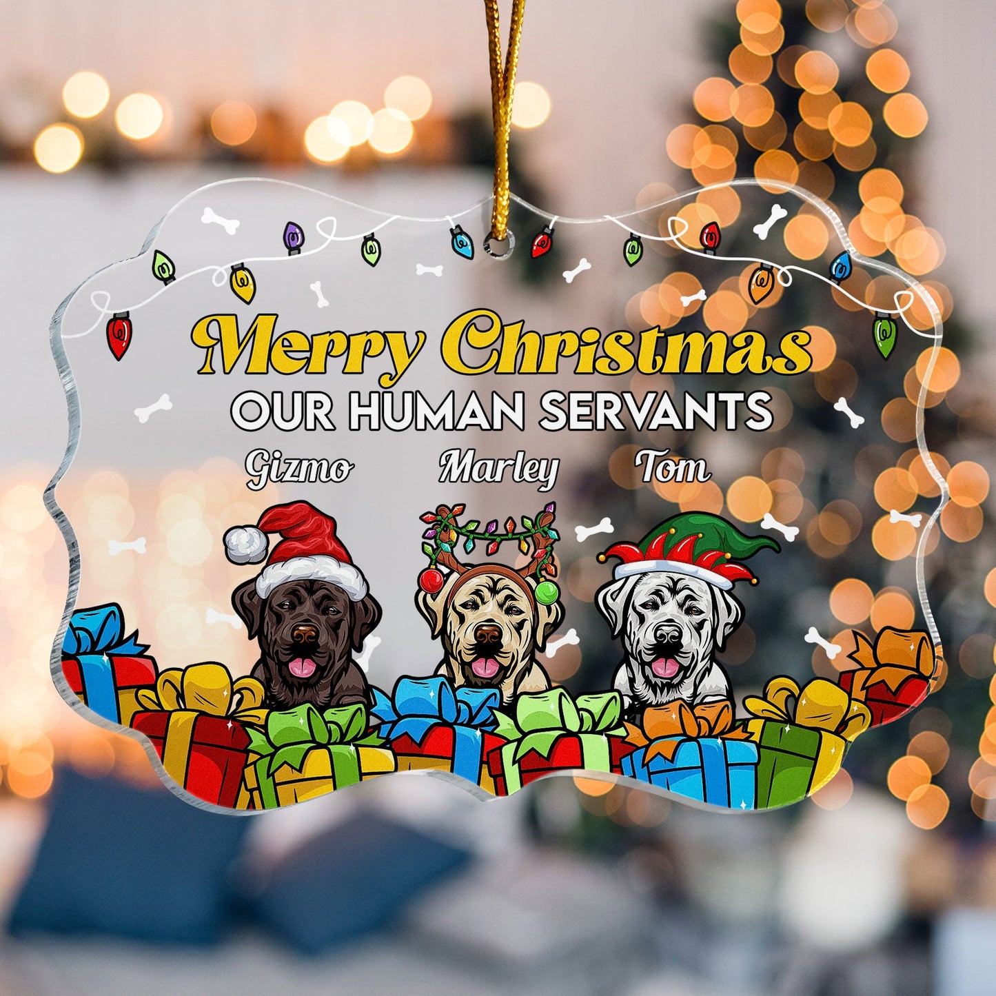 Merry Christmas Our Human Servants - Personalized Acrylic Ornament - Christmas Gift For Family, Dog Parents, Dog Lovers, Dog Owners, Dog Mom, Dog Dad