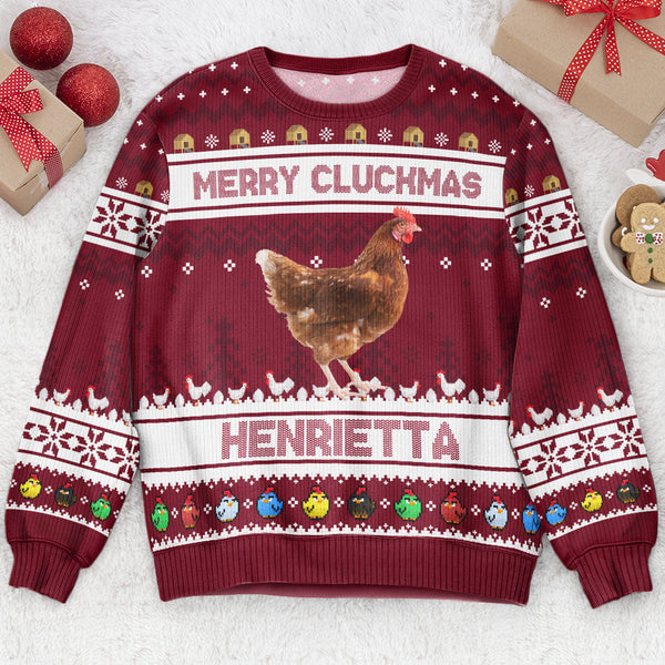 Merry Cluckmas Chicken Farmers Clucker Bird Personalized Photo Ugly Sweater Macorner