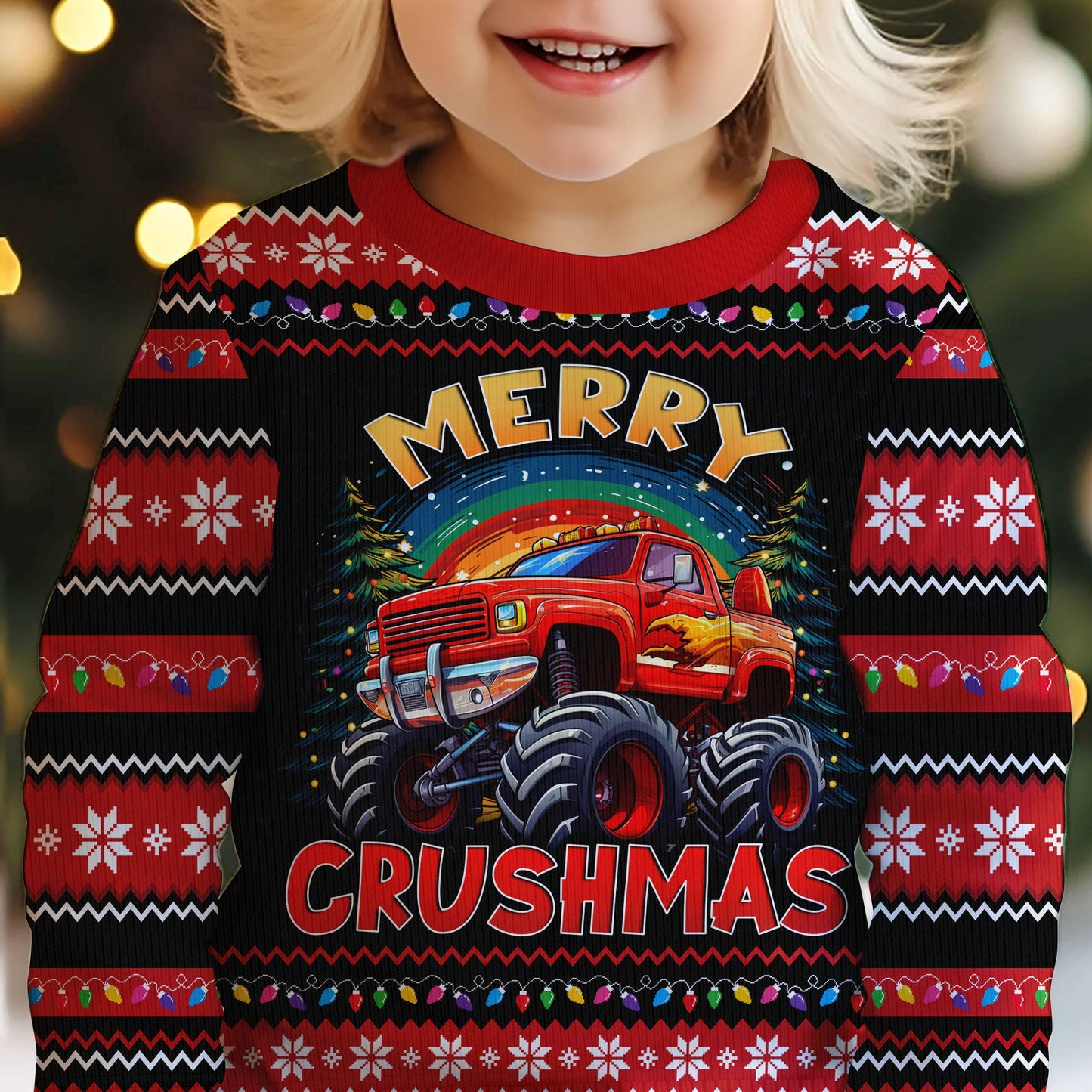 Merry Crushmas Monster Truck Christmas For Kids - Personalized Ugly Sweater