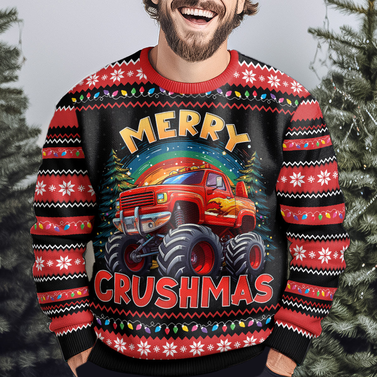 Merry Crushmas Monster Truck Christmas For Kids Personalized Ugly Sweater Macorner