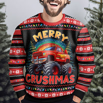 Merry Crushmas Monster Truck Christmas For Kids - Personalized Ugly Sweater