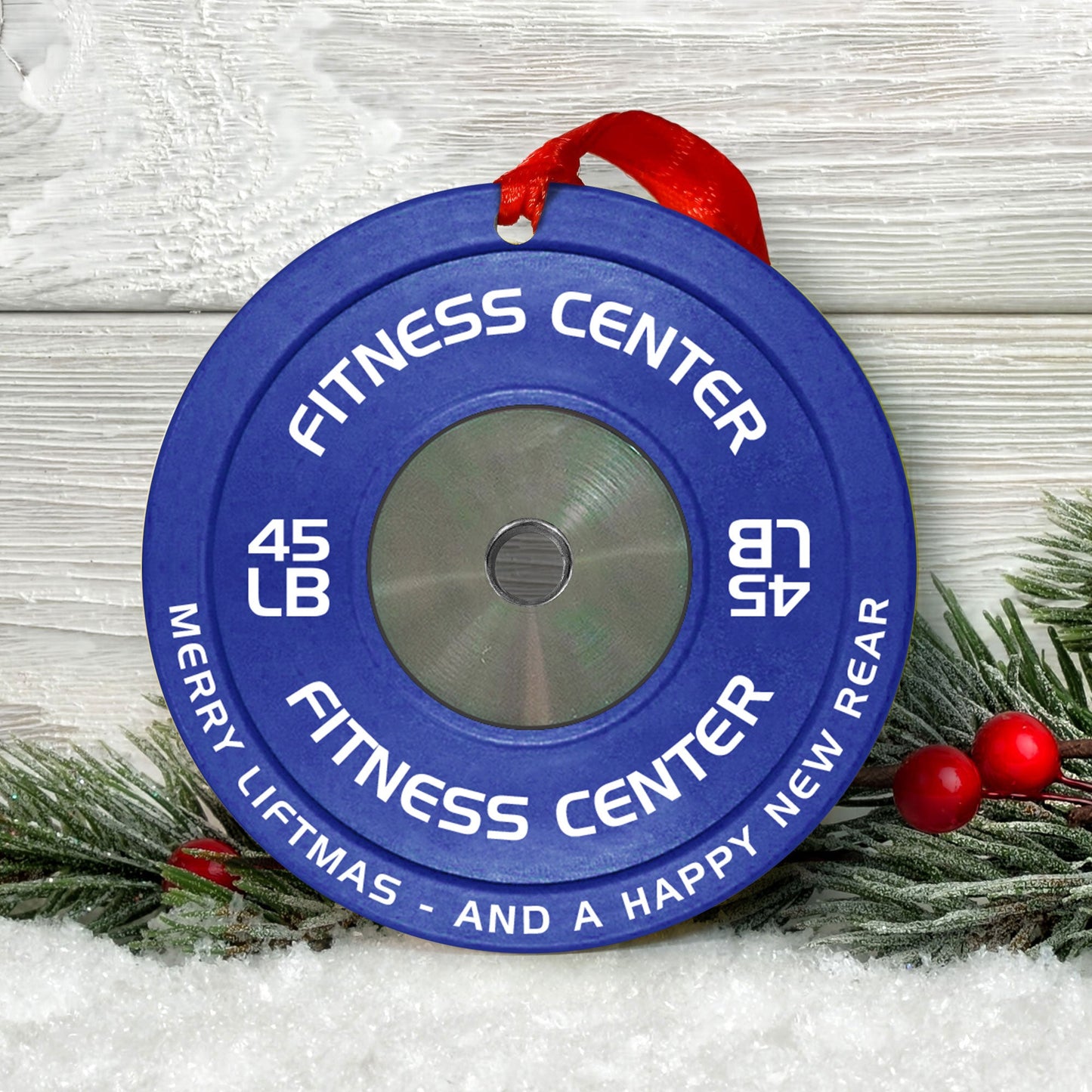 [Only available in the U.S] Merry Fitmas Weight Plates - Personalized Aluminum Ornament - Christmas Fitness Gym Weightlifting Gift For Gymers, Weightlifters, PTs