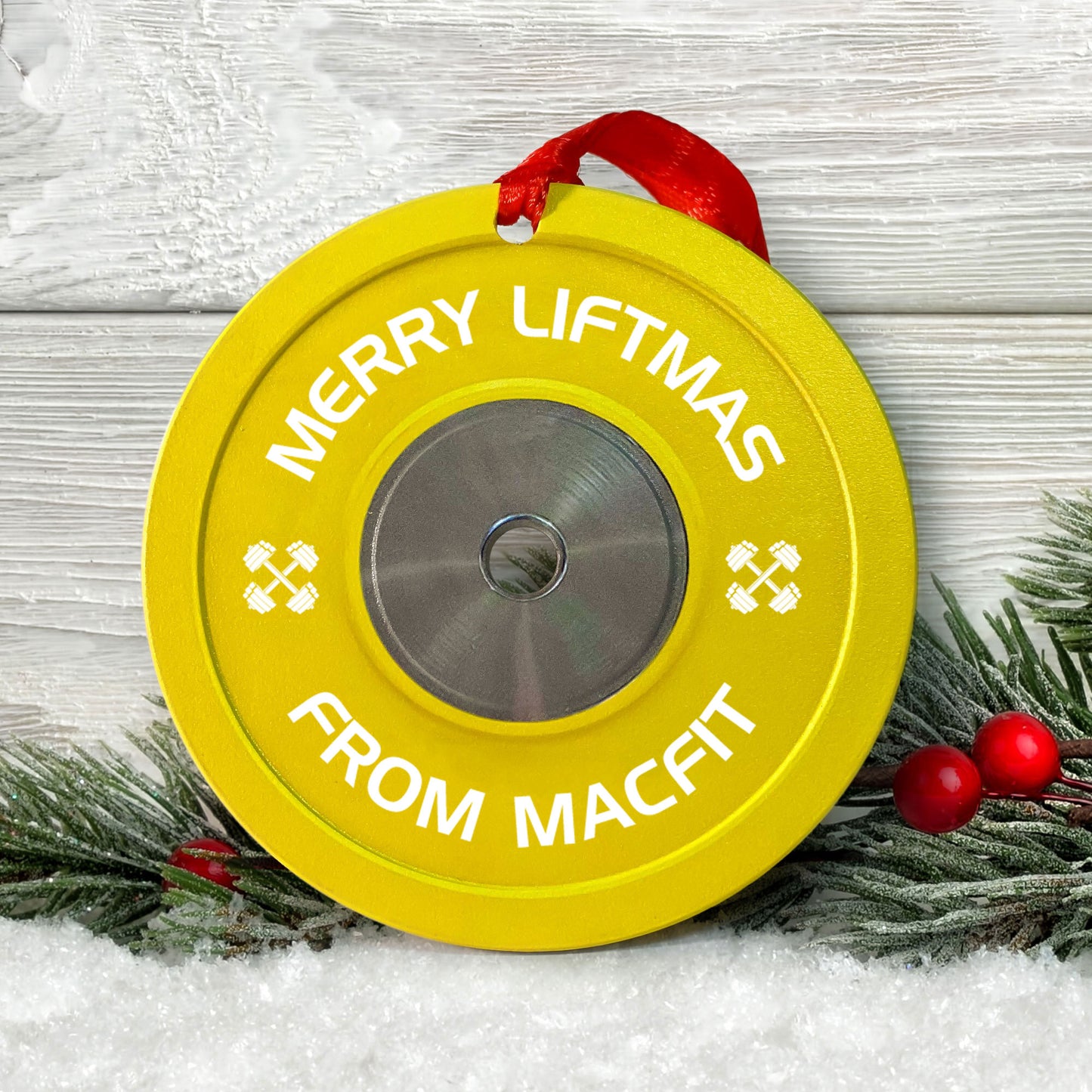 [Only available in the U.S] Merry Liftmas Weight Plates - Personalized Aluminum Ornament - Christmas Fitness Gym Weightlifting Gift For Gymer, Weightlifters, PTs