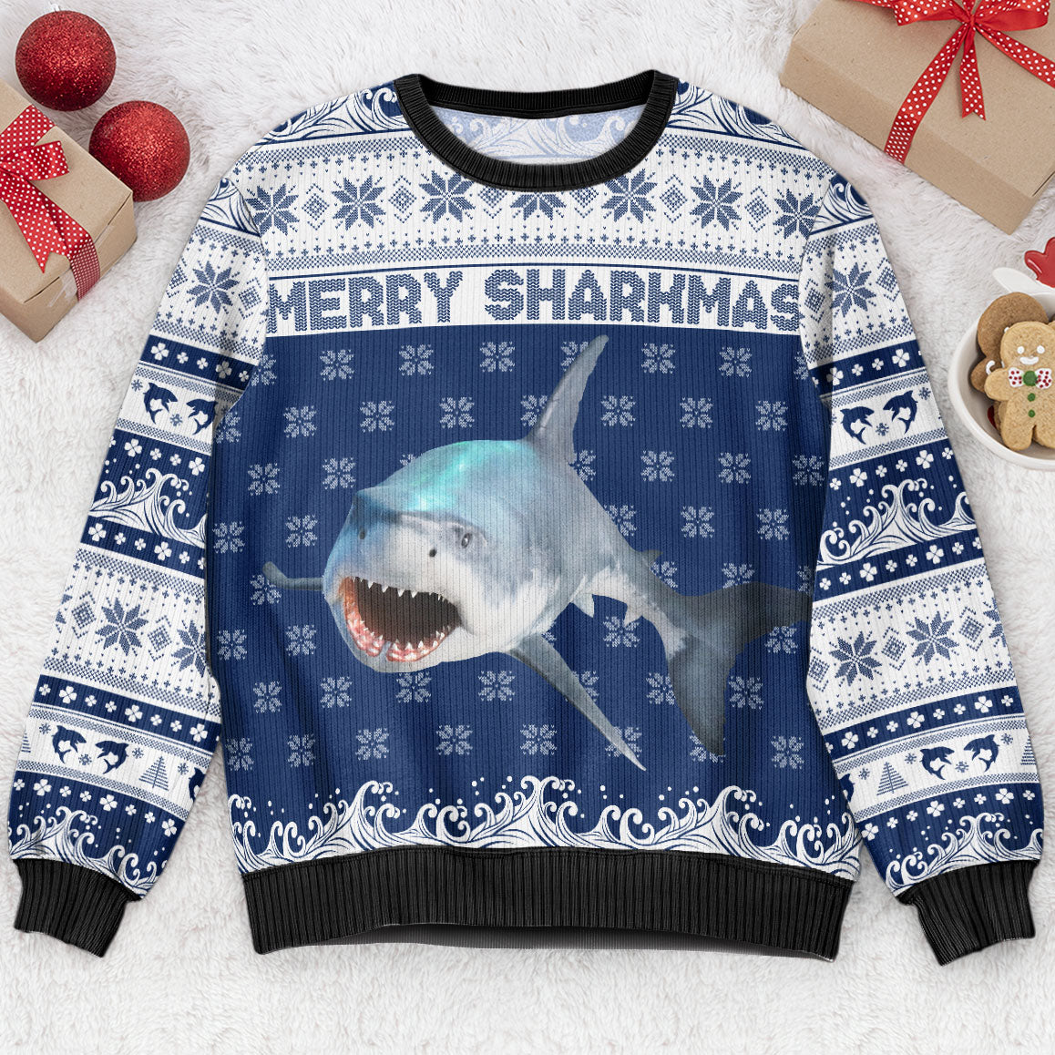 Merry Sharkmas - Personalized Photo Ugly Sweater