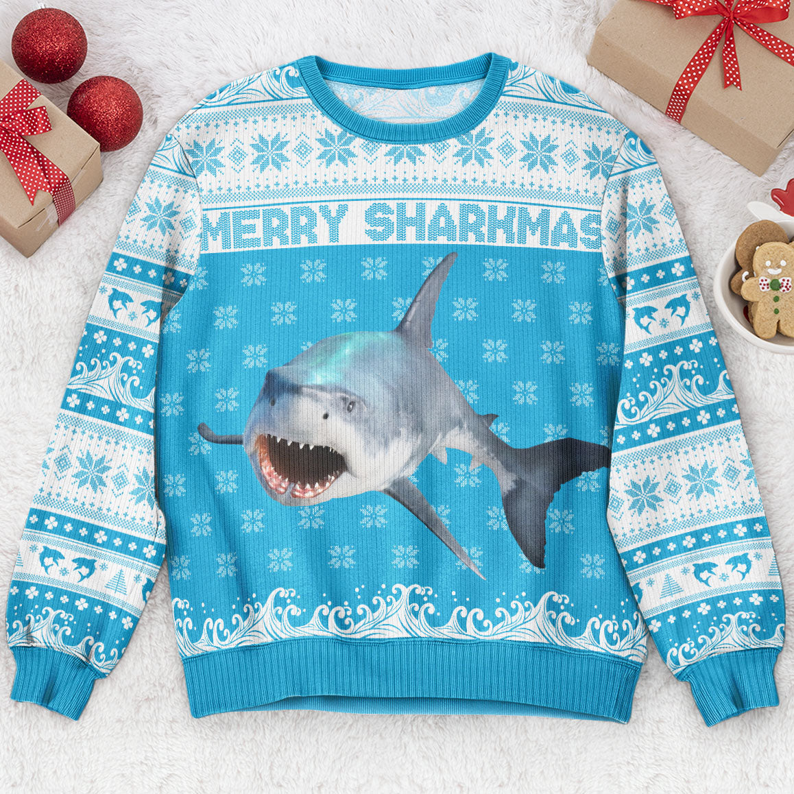 Merry Sharkmas - Personalized Photo Ugly Sweater