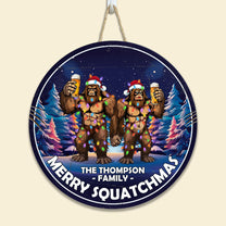 Merry Squatchmas Bigfoot Camping Christmas - Personalized Wood Wreath