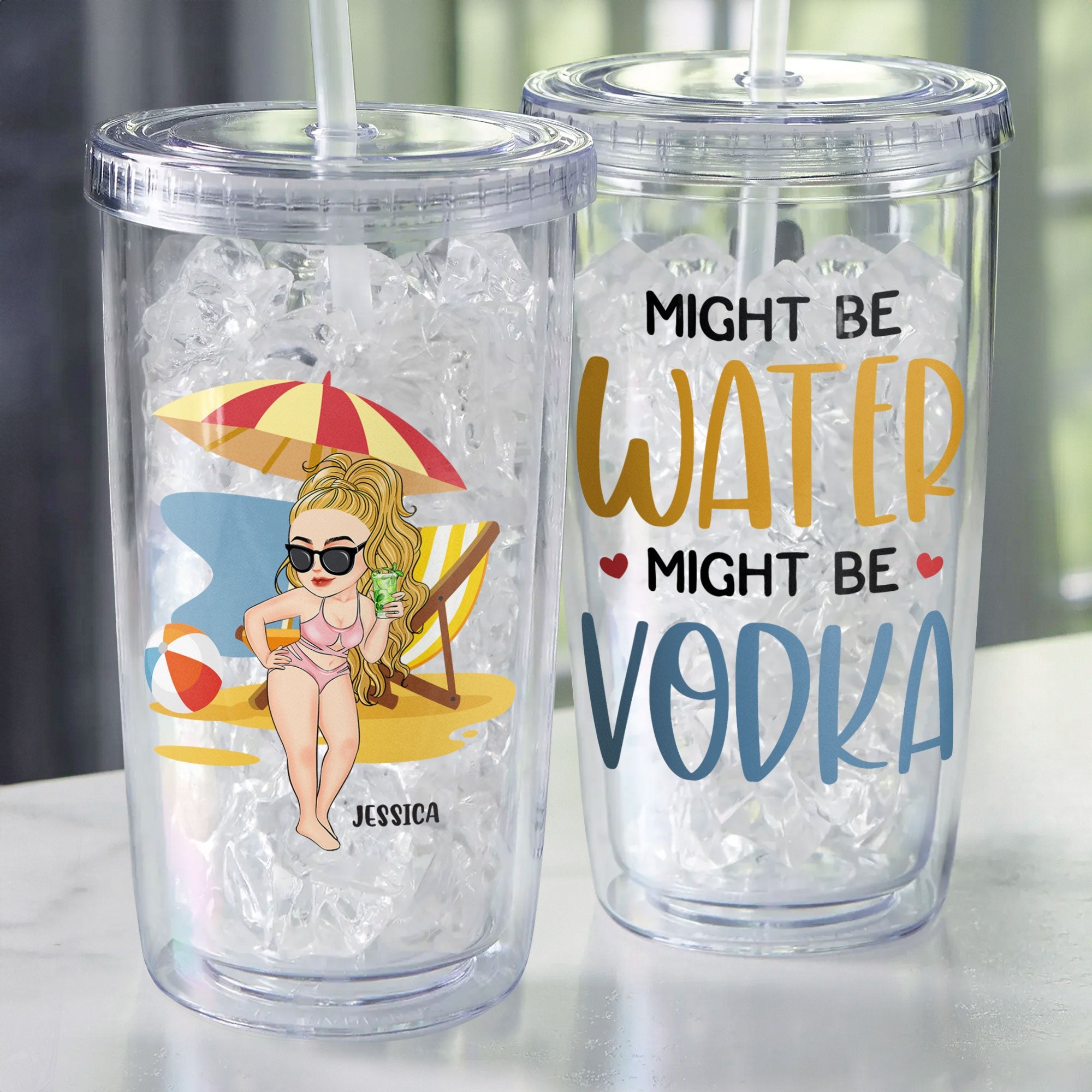 Might Be Water Might Be Vodka - Personalized Acrylic Tumbler With Straw