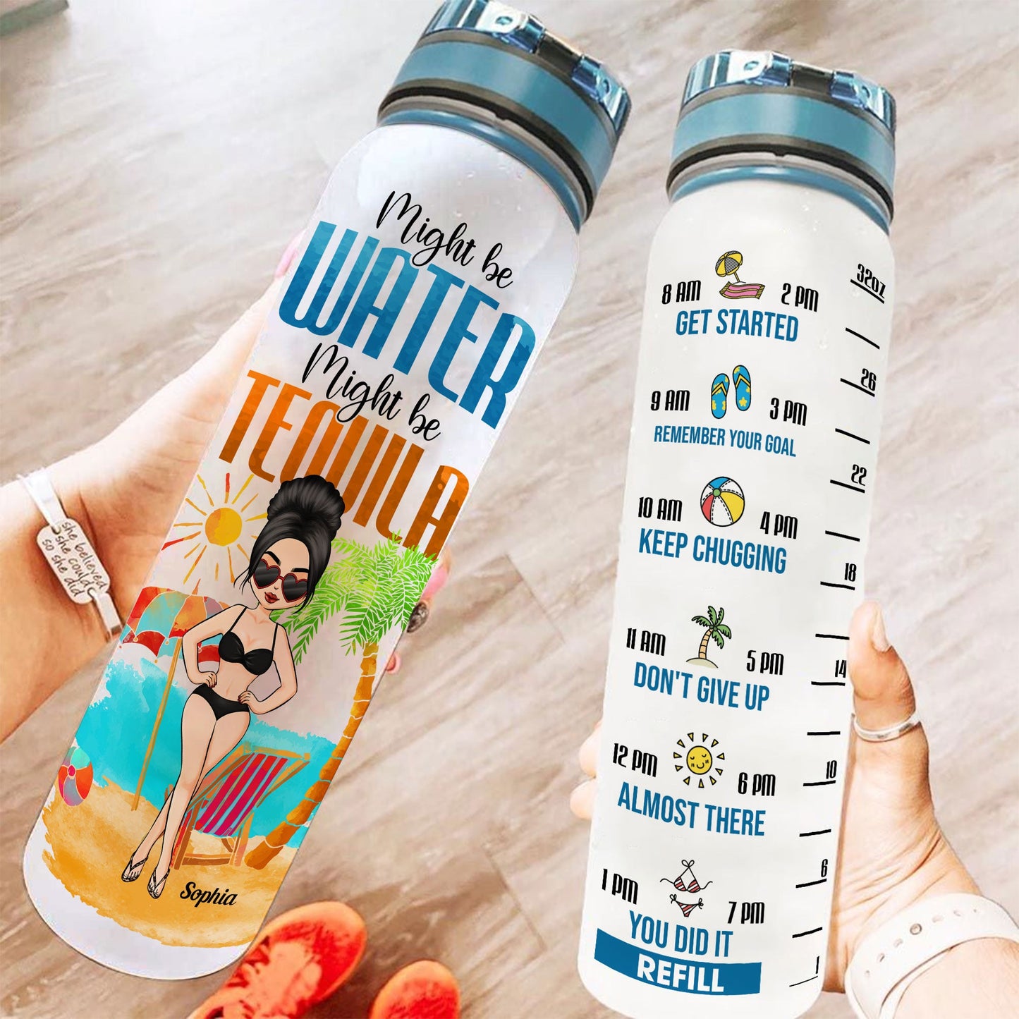 Might Be Water - Personalized Water Tracker Bottle - Bikini Girl