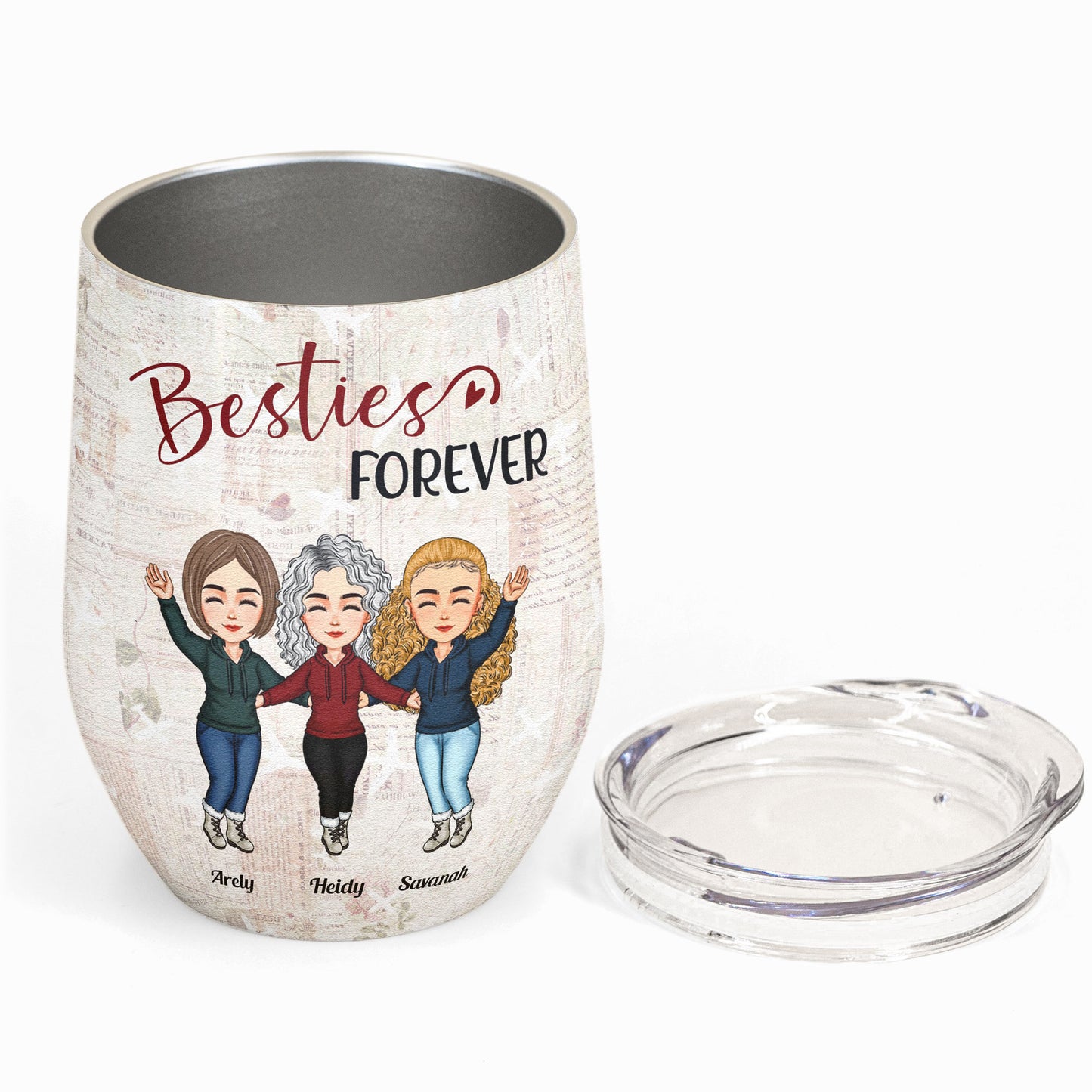 Miles Apart But Besties At Heart - Personalized Wine Tumbler - Birthday, Loving Gift For Best Friends, Bff, Besties, Soul Sisters
