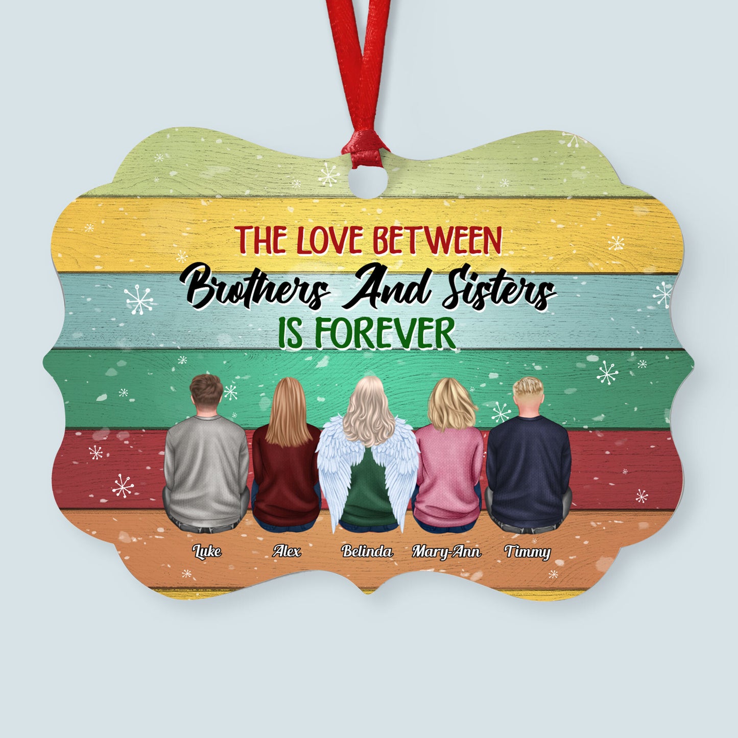 Side By Side Or Miles Apart - Personalized Aluminum Ornament - Christmas Gift For Brothers, Sisters - Ugly Christmas Sweater Sitting