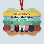 Side By Side Or Miles Apart - Personalized Aluminum Ornament - Christmas Gift For Brothers, Sisters - Ugly Christmas Sweater Sitting