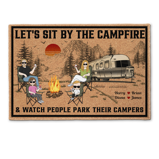 Sit By The Campfire - Personalized Doormat - Camper Decor, Gifts For Camping Lovers, Family, Parents