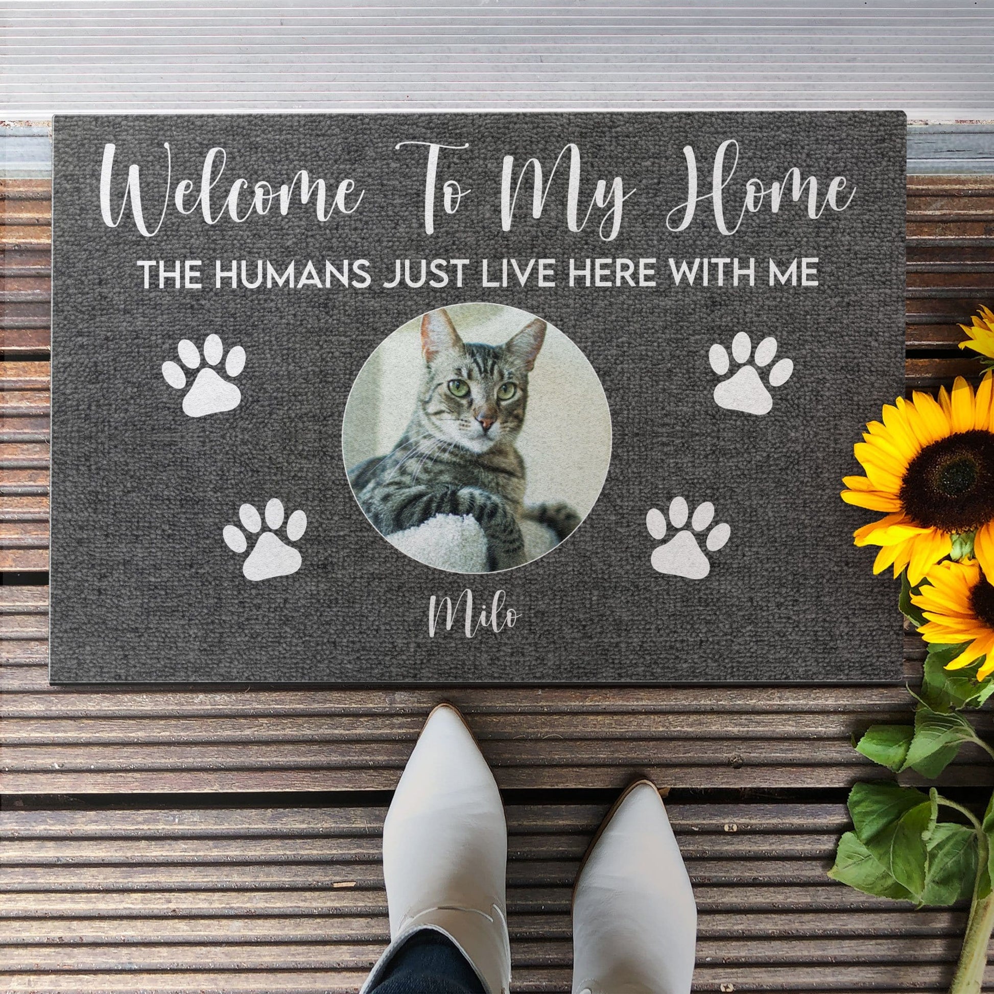 Welcome to My House, The Humans Just Live Here With Us, Photo Custom Doormat, Gift For Cats And Dogs Lovers-Macorner