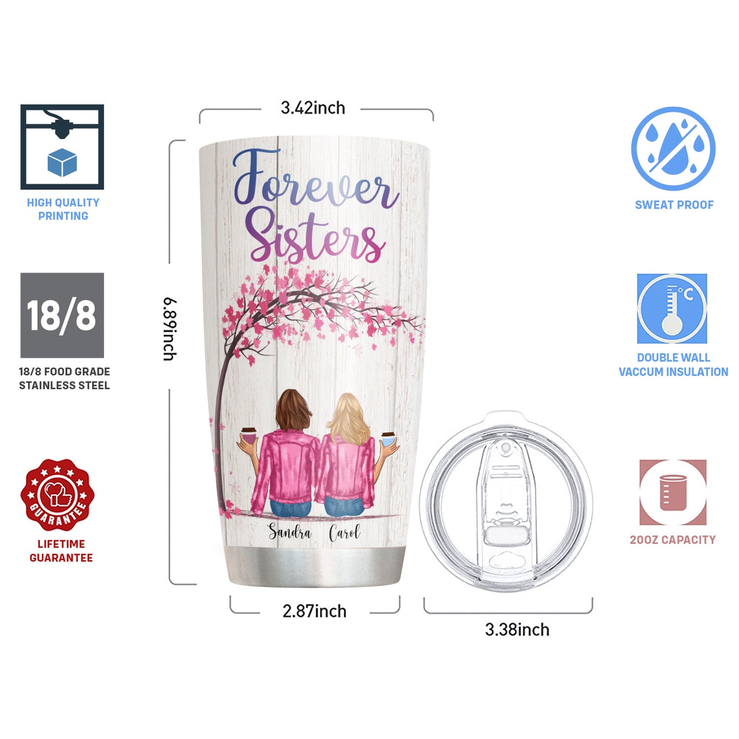 Forever Sisters. You Are My Sister, I Love You With All My Heart, Friends Custom Tumbler, Gift For Friend, Bestie-Macorner