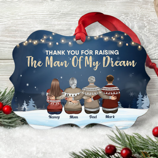 Thank You For Raising The Man Of My Dream - Personalized Aluminum Ornament - Christmas Gift For In-law Family - Family Hugging