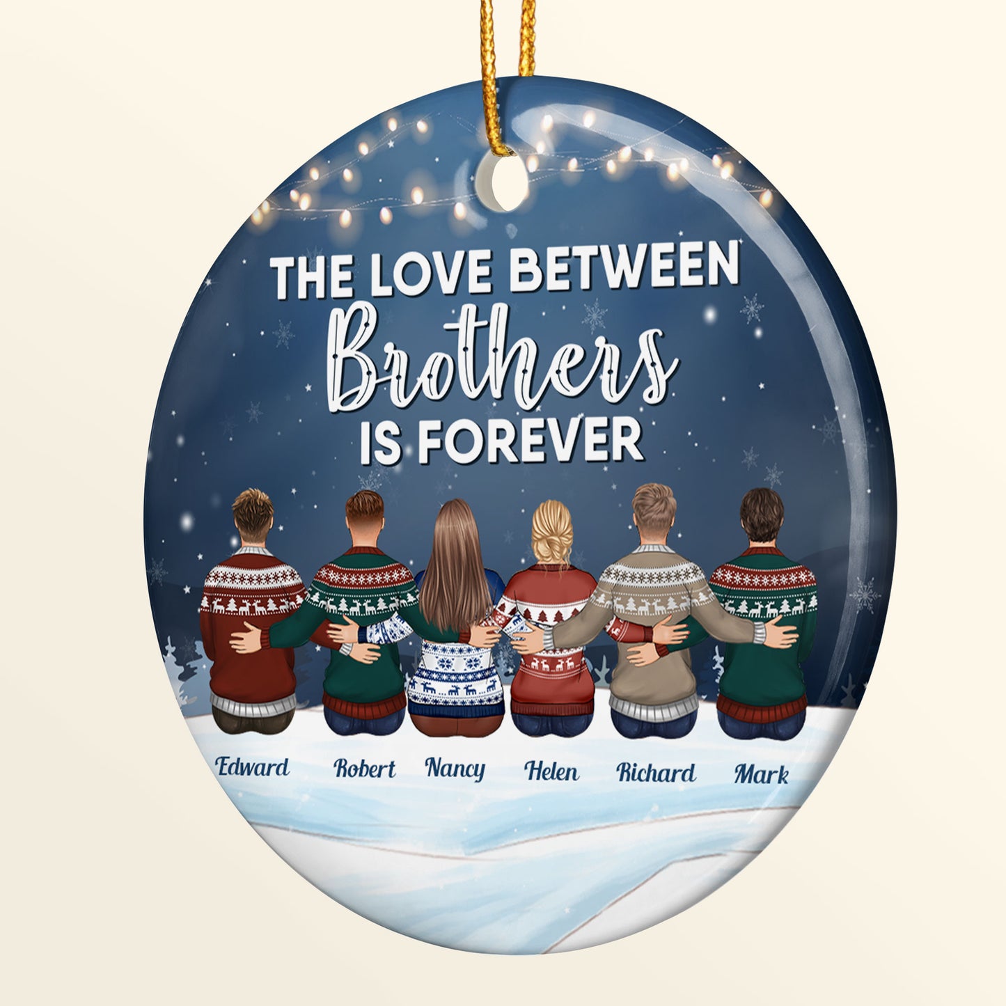 The Love Between Brothers & Sisters Is Forever - Personalized Ceramic Ornament - Family Hugging