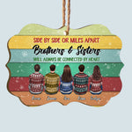 Sisters And Brothers Connected By Heart - Personalized Aluminum/Wooden Ornament - Ugly Christmas Sweater Sitting