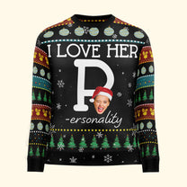 I Love Her P I Love His D - Personalized Ugly Sweater