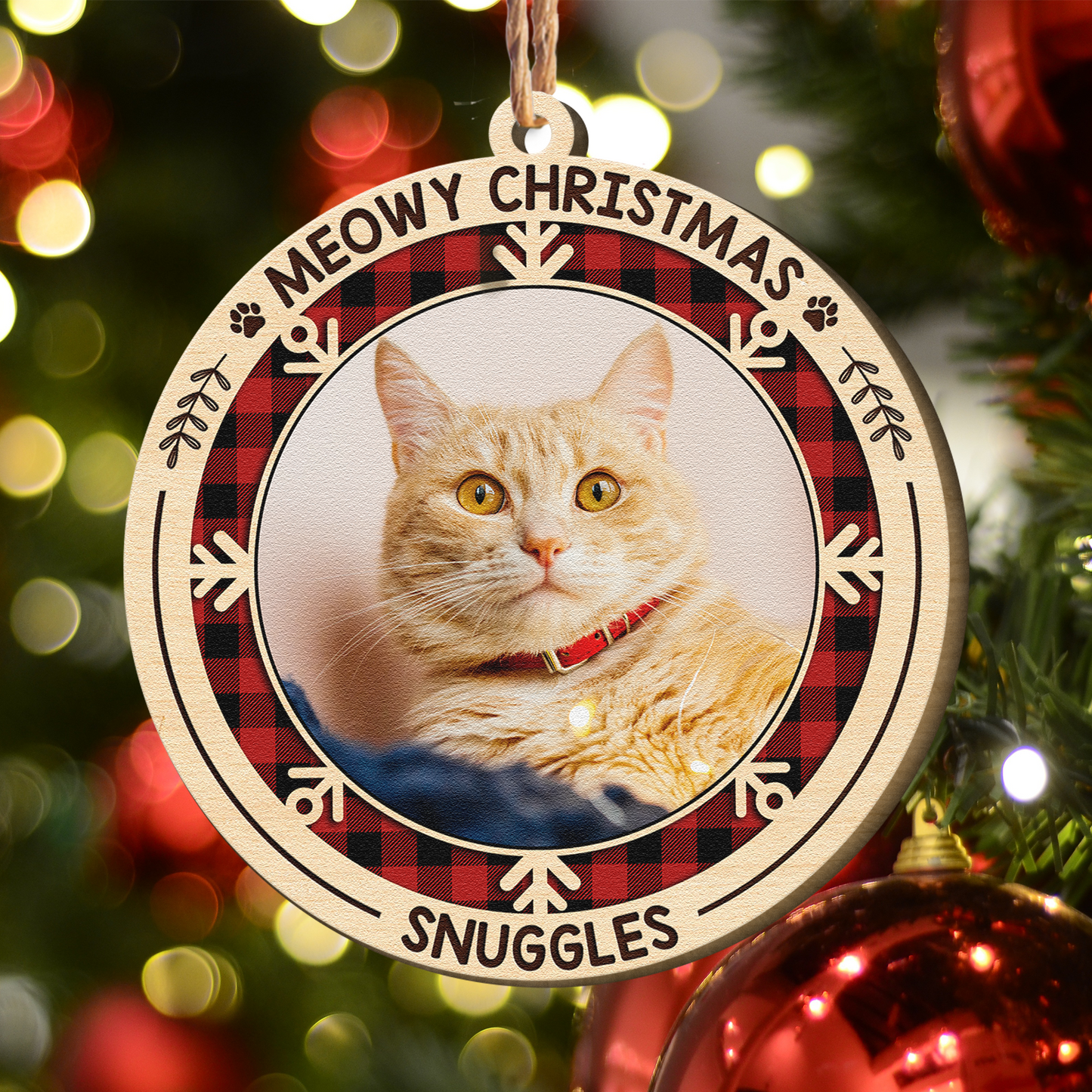 Meowy Christmas - Personalized Wooden Ornament