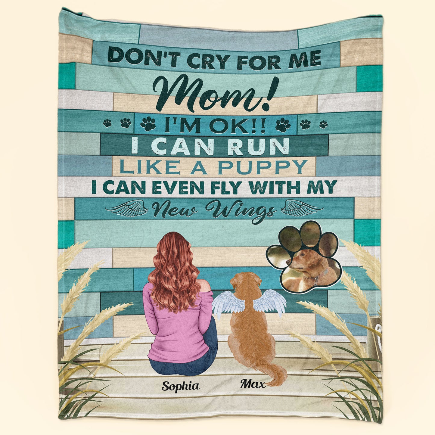 Mom Don't Cry For Me - Personalized Blanket - Grief Gift For Dog Owners, Sympathy Gift For Loss Of Dogs, Cats