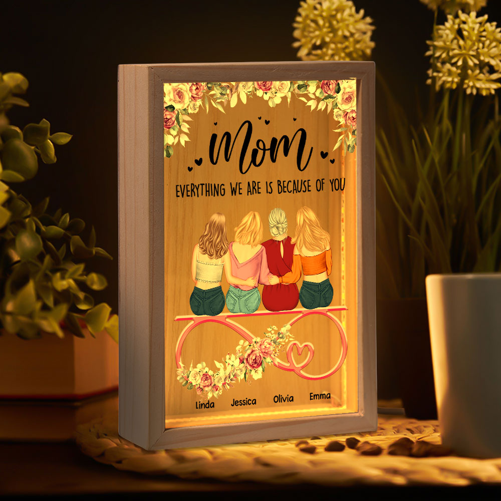 Mom Everything We Are Is Because Of You - Personalized Frame Light Box