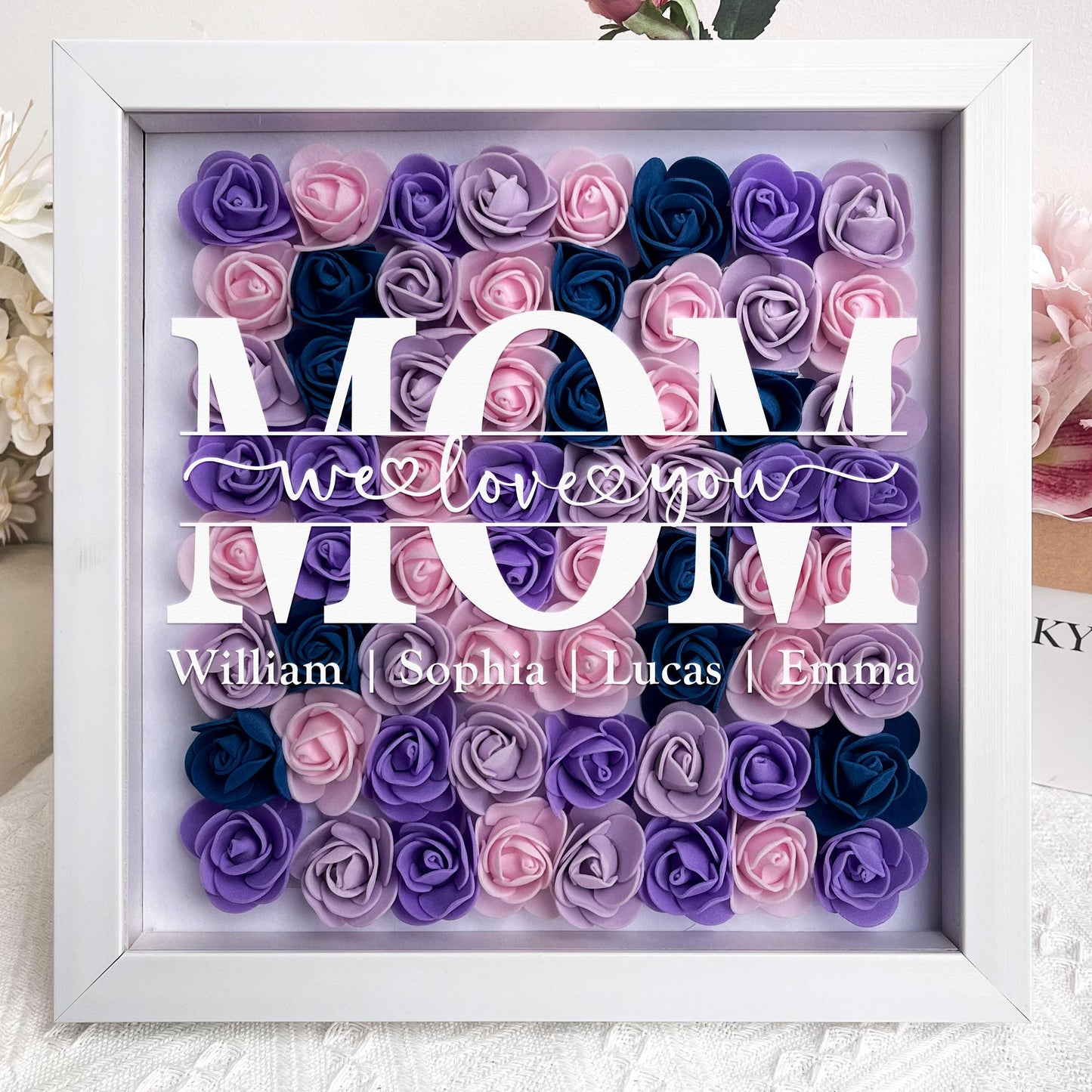 Mom Gift We Love You - Personalized Flower Shadow Box