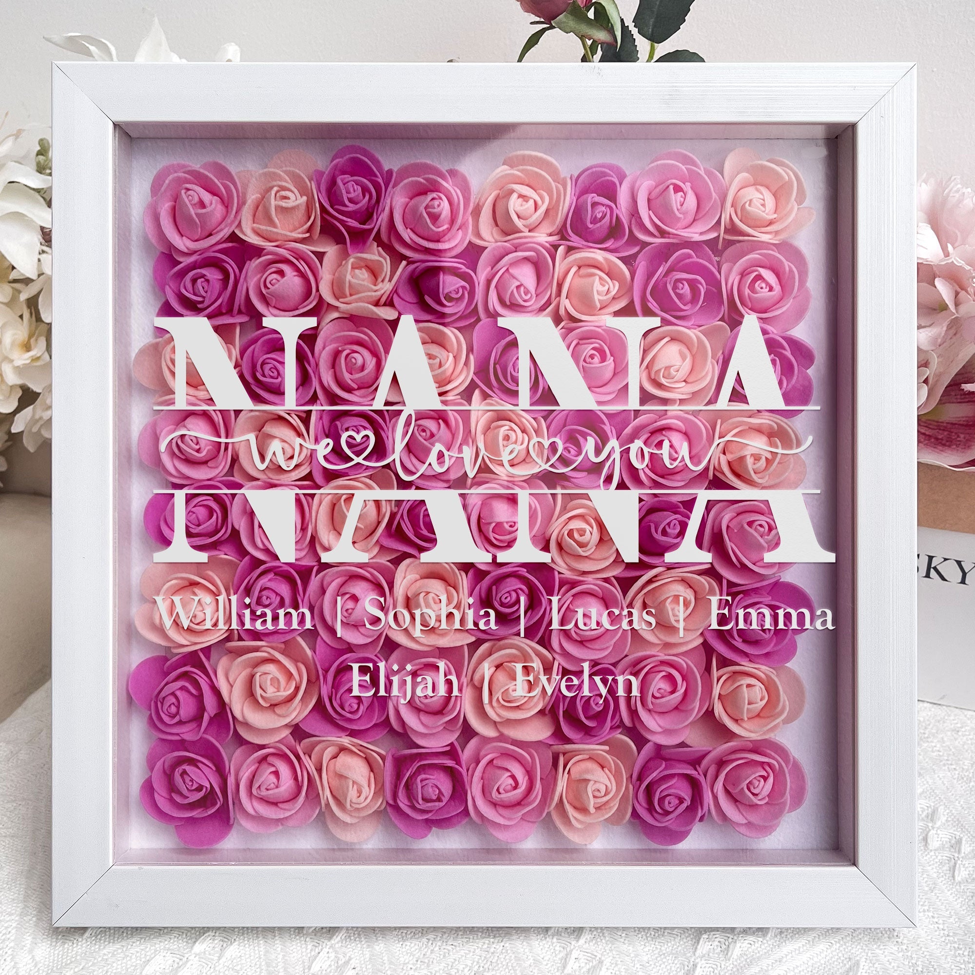 Mom Gift We Love You - Personalized Flower Shadow Box - Gift For Mom