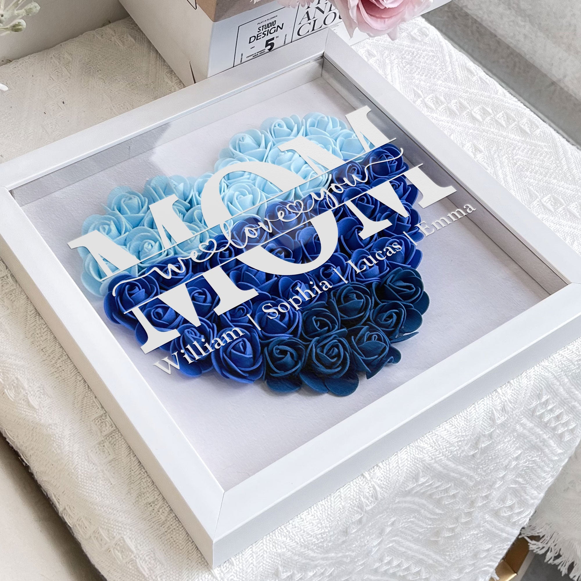 Blue buying Ombre Heart Paper Flower box | Rose Paper flower Shadowbox | Customized Giftbox for Anniversary, Birthdays, Valentine's day, Christmas.