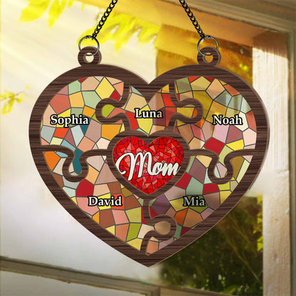 Mom Hold Us All - Personalized Window Hanging Suncatcher Ornament