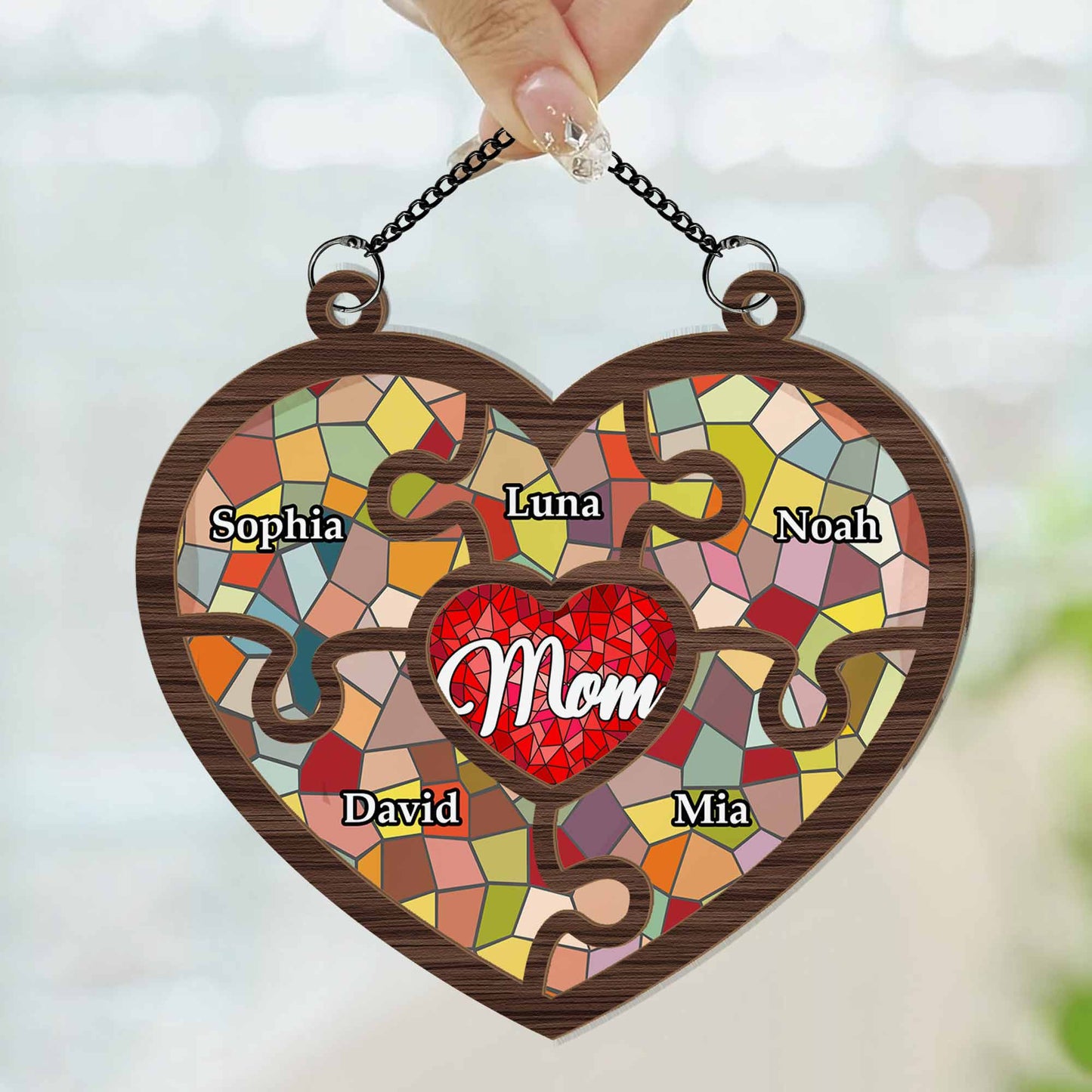 Mom Hold Us All - Personalized Window Hanging Suncatcher Ornament