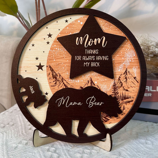 Mom Thanks For Always Having Our Backs Bear Mother's Day - Personalized Wooden Plaque