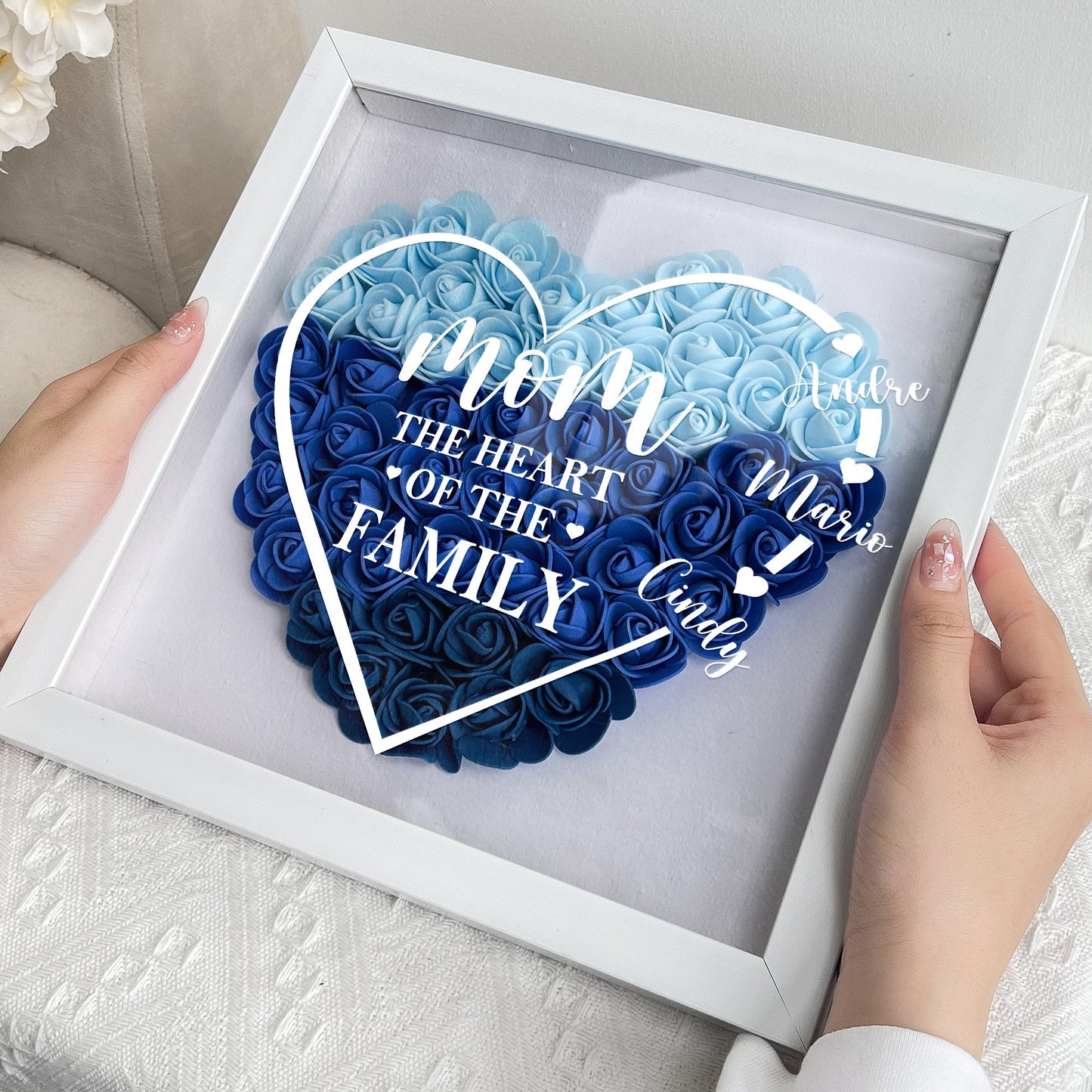 Mom The Heart Of The Family - Personalized Flower Shadow Box