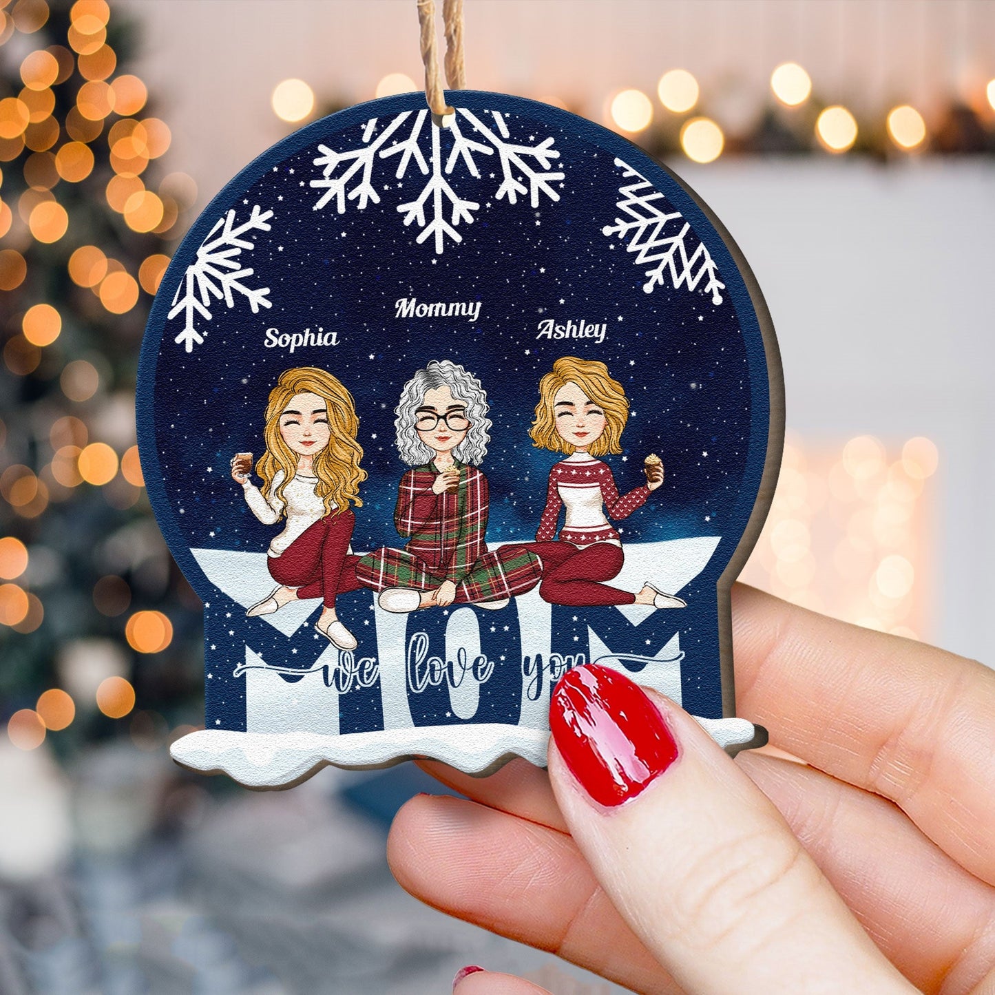 Mom - We Love You - Christmas Eve - Personalized Custom Shaped Wooden Ornament