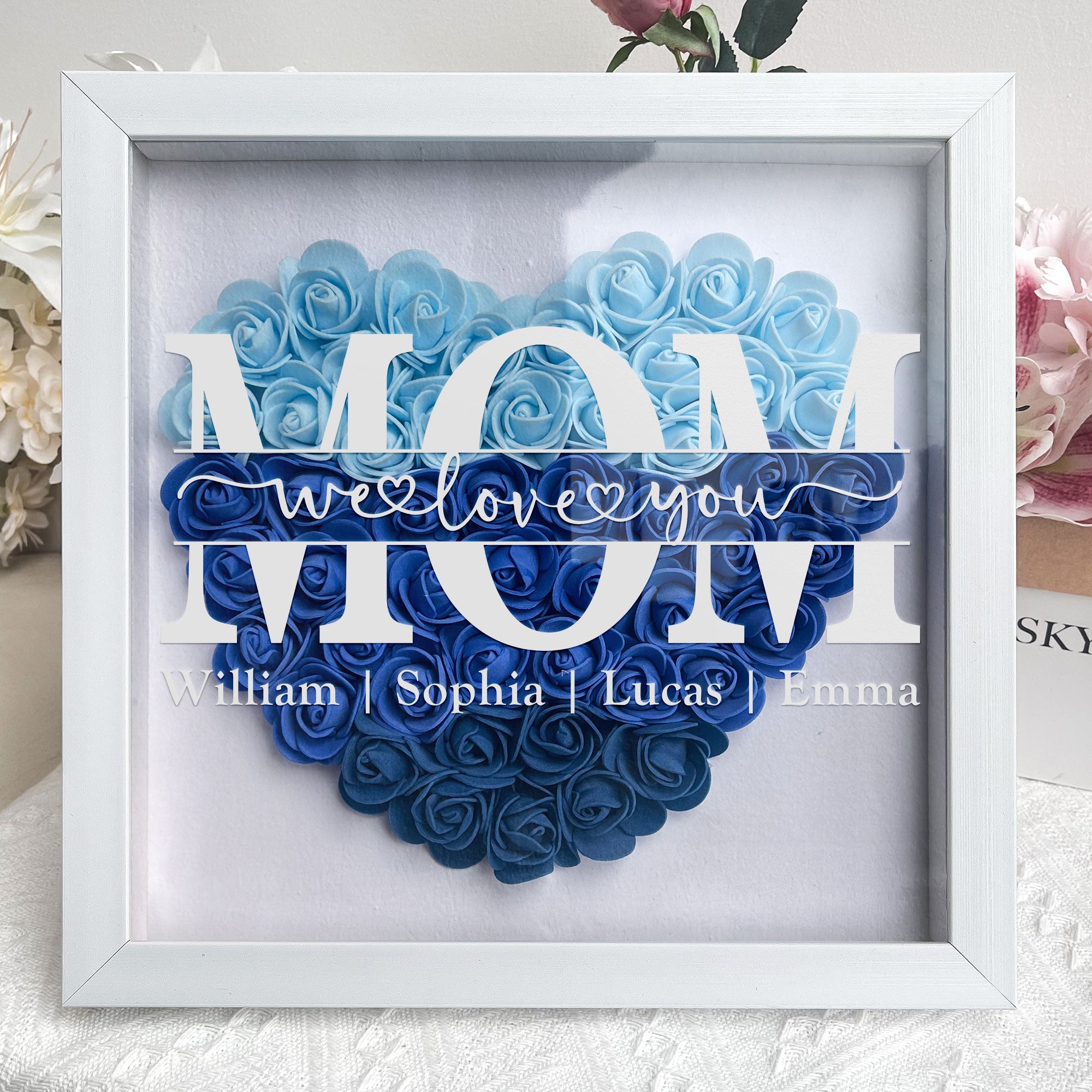 Mom We Love You - Personalized Flower Shadow Box