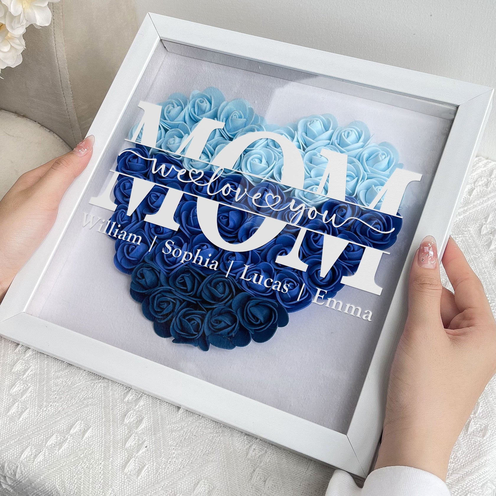 Mommy We Love You - Personalized Heart Flower Shadow Box main image 1