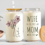 Mom Wife Est Birthday Flower Custom Month - Personalized Clear Glass Can