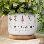 Mom's Garden Love Grows Here Custom Birthflower - Personalized Ceramic Plant Pot With Tray